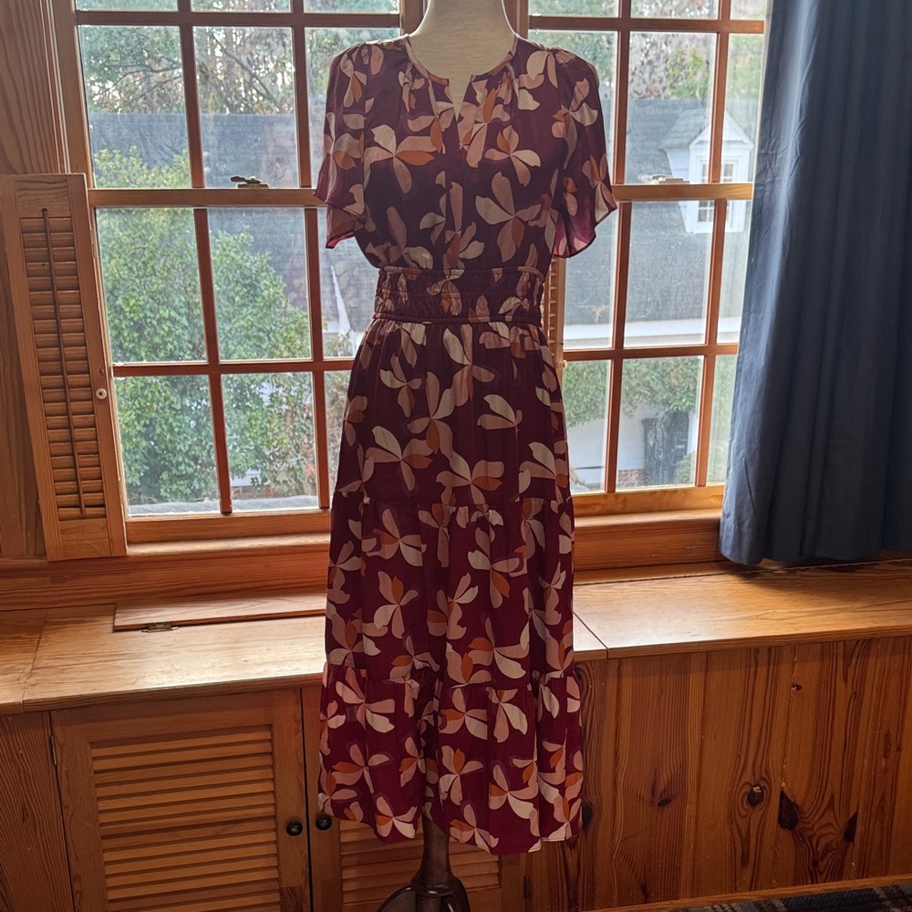 New with Tags Mittoshop Floral silky Midi Dress with flutter sleeves